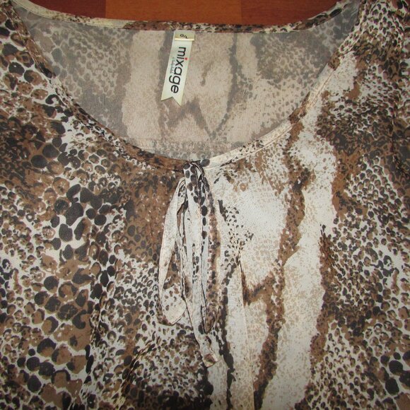 Animal Print Sheer Rusched Blouse - Large - Picture 4 of 7